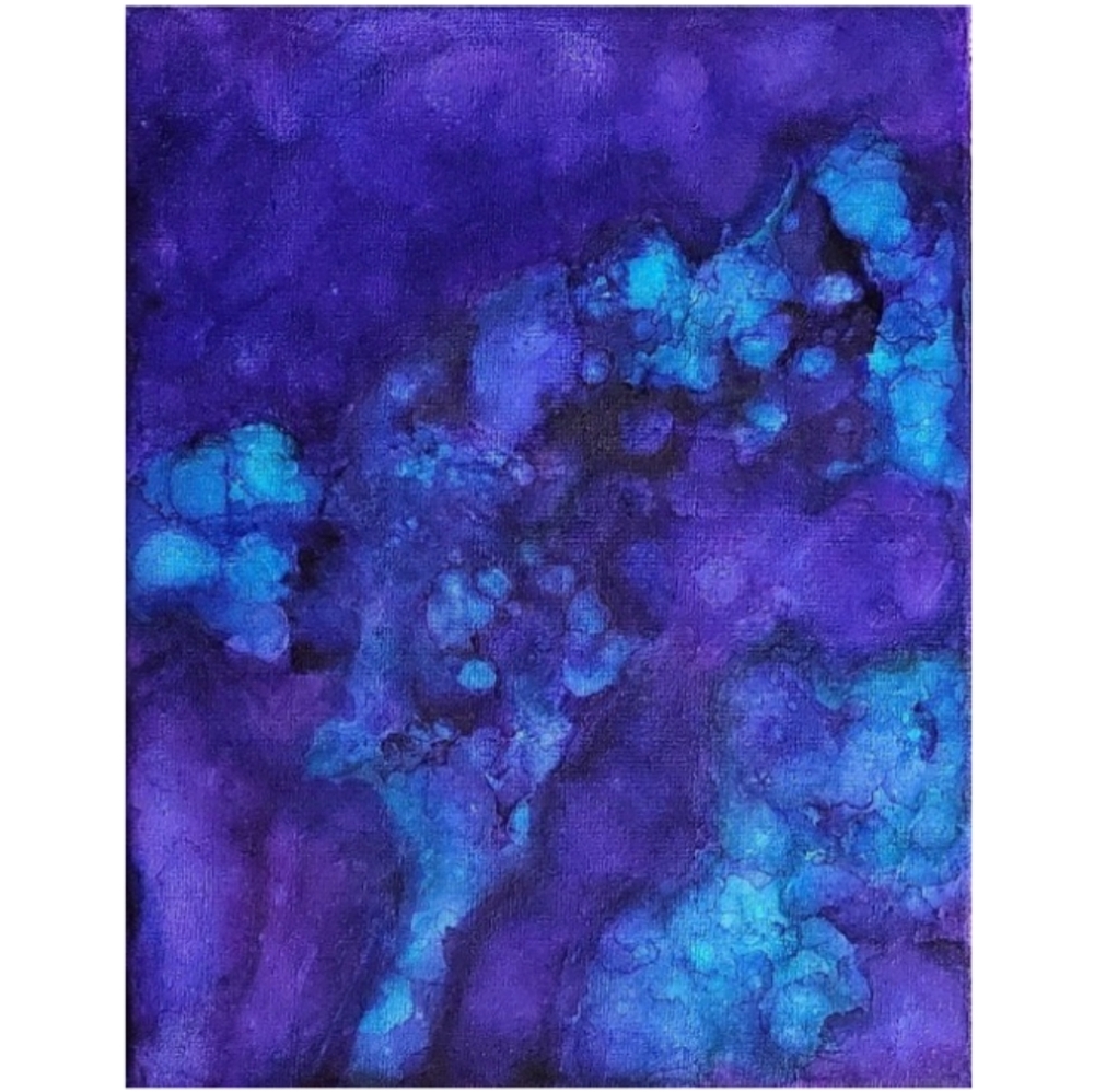 Hand Crafted Purple and Turquoise Abstract Design 11x14 Inches Canvas Painting - Picture 2 of 4